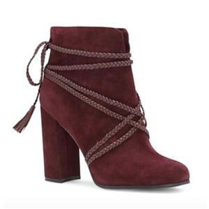 Vince Camuto Red Ankle Boots with Suede Material and Chunky Heel